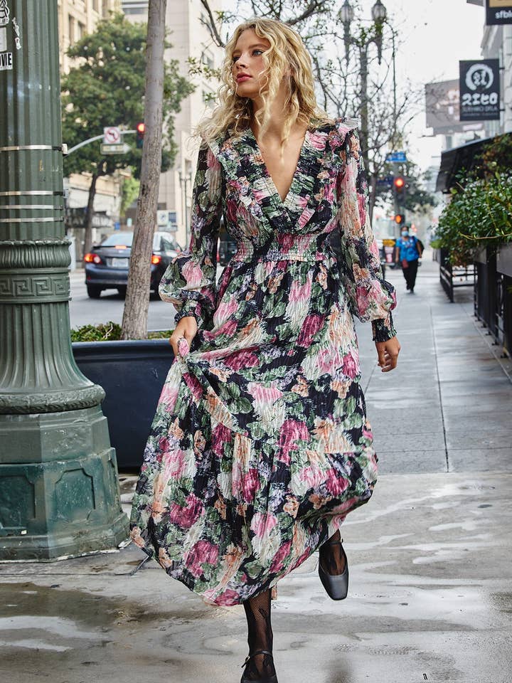 Robe à volants en jacquard de chiffon - RD1021 pour la vente par RAISONNEL