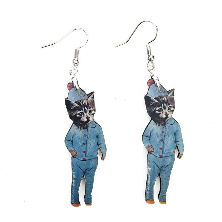 Snow Kitten Earrings for wholesale by Pergamo Paper Goods