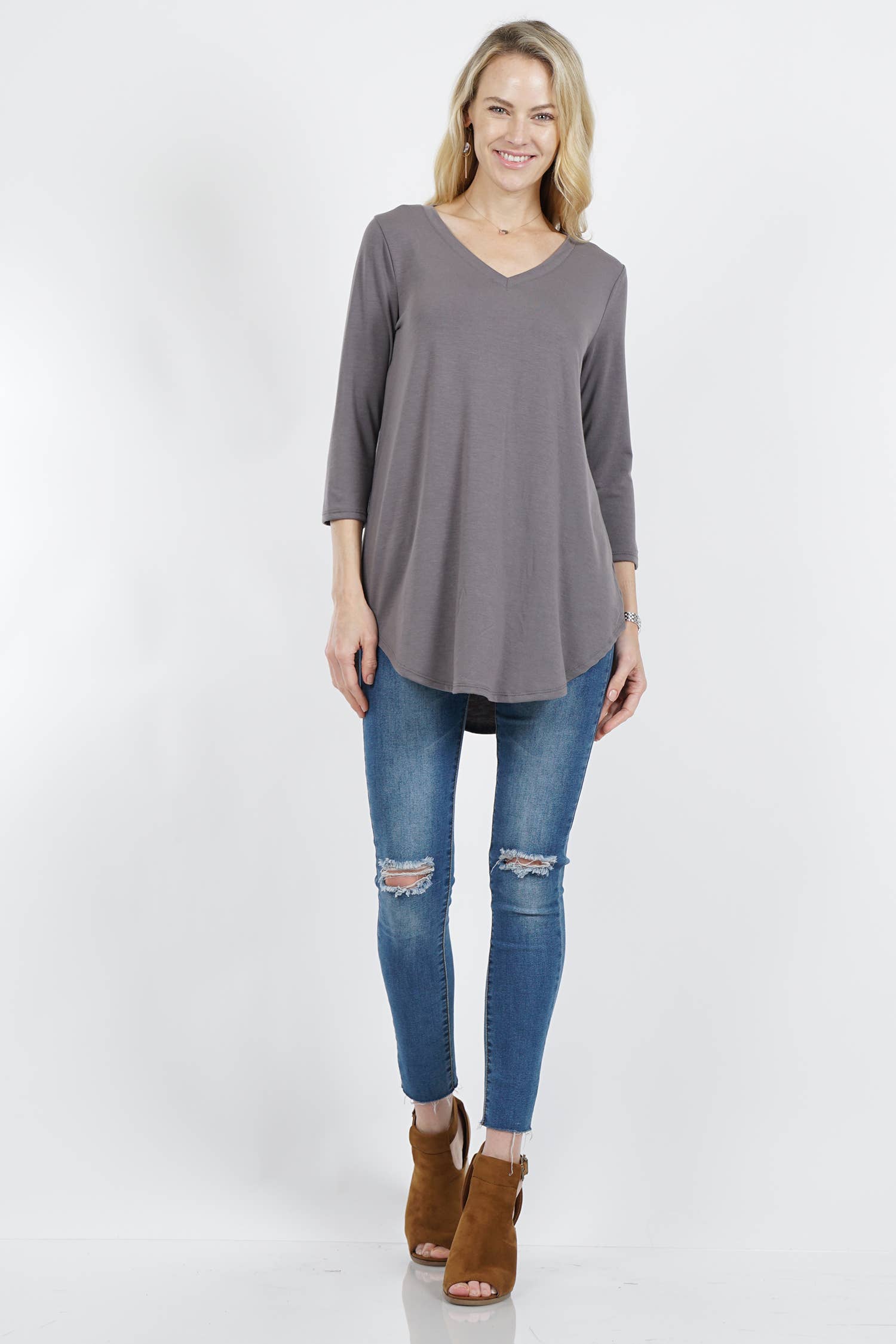 42POPS - Vendita all'ingrosso Top in maglia - Donna - .....1015 Top a Maniche 3/4 con Scollo a V Vendita Campione SI-108323