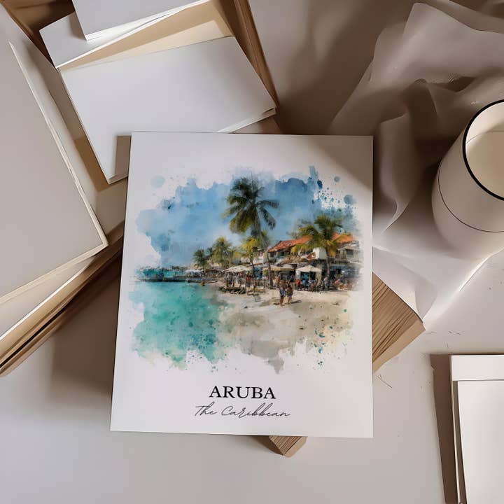 Premium Travel Art - Wholesale Art Print - Aruba Wall Art, Aruba Print, Aruba Watercolor Art, Aruba Caribbean Gift, Travel Print, Travel Poster, Housewarming Gift5