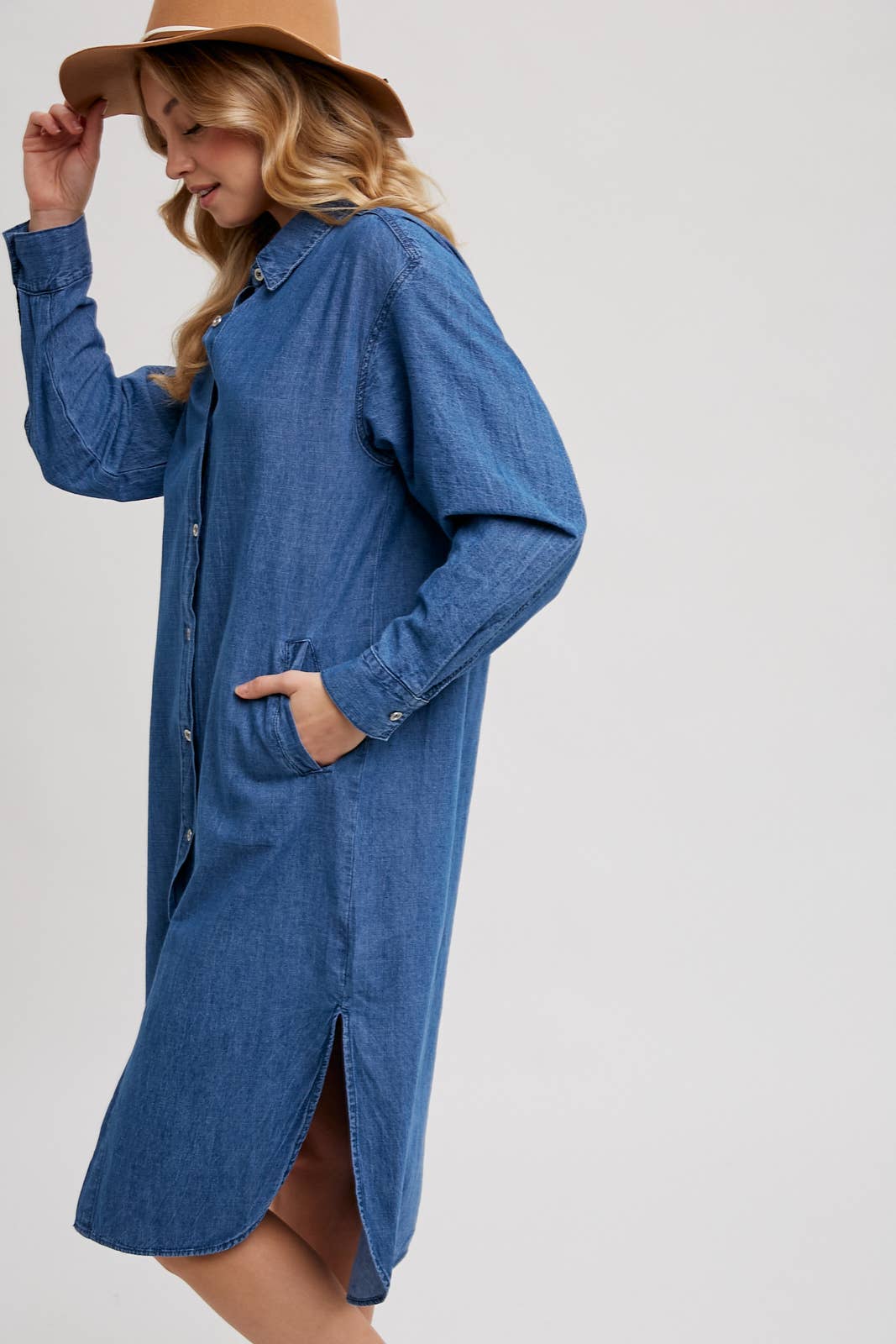 Bluivy – wholesale Dress – Women's – DENIM LONGLINE SHIRT MIDI DRESS13