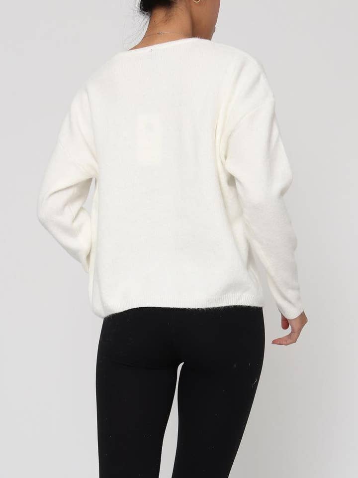 DIX-ONZE - Wholesale Cardigan - Women's - V-Neck Buttoned Cardigan – Relaxed Fit and Soft Finishes2