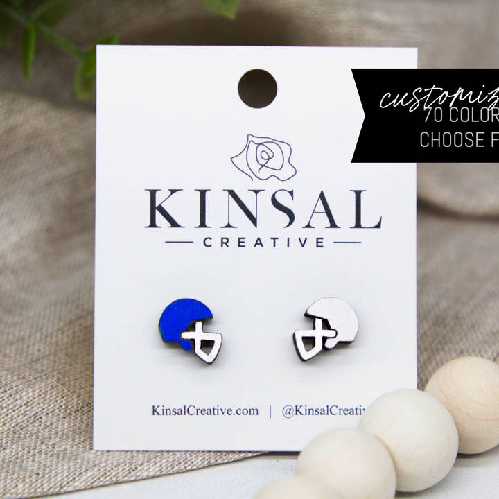 Fodbold hjelm tilpasses træ Stud Øreringe for engroshandel hos Kinsal Creative