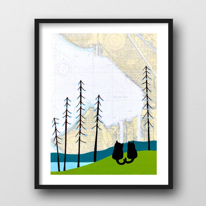 Seattle Cats Art Print for wholesale by Rachel Austin