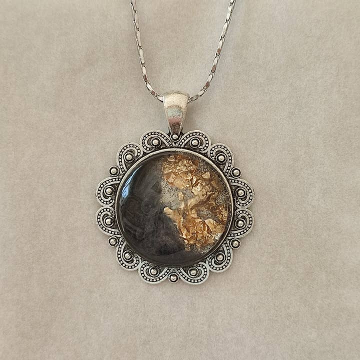 Necklace black with golden flakes for wholesale by DioniCreations