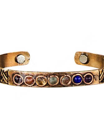 (PC)BRACELET - COPPER WITH CHAKRA STONES & MAGNETS 2.75" for wholesale by Oceanic Linkways Inc