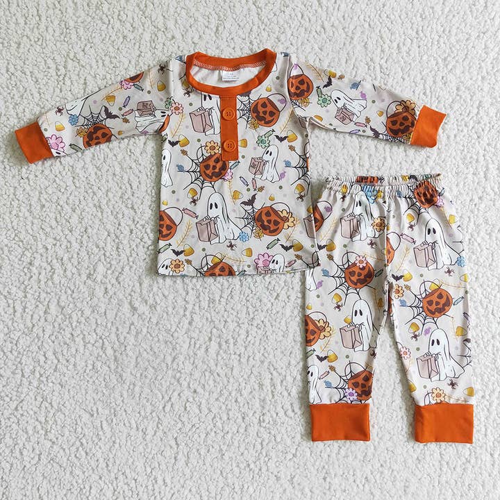baby boys ghost pumpkin Halloween pajamas sets for wholesale by Aier Wholesale