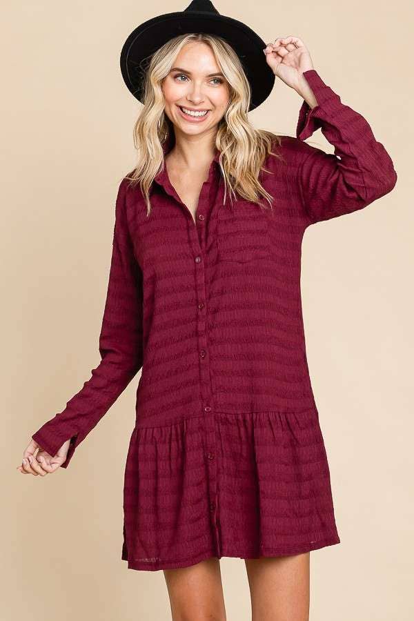 Culture Code - Wholesale Dress - Women's - CJD1880L - LSLV BUTTON DOWN TIERED TUNIC SHIRT17