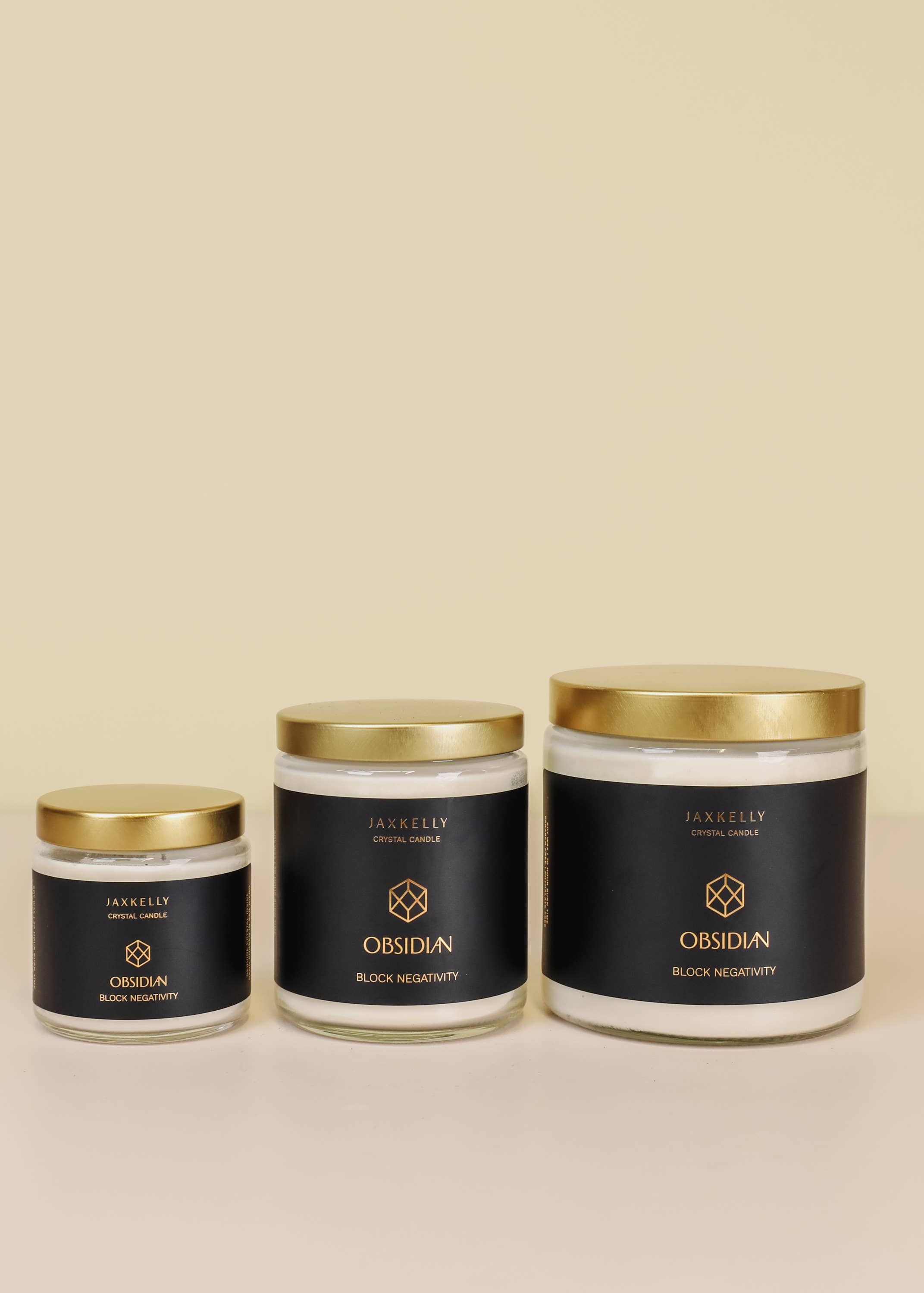 JaxKelly Candles - Wholesale Jar/Filled Candle - 4oz Clear Crystal Candles - Obsidian - Block Negativity3