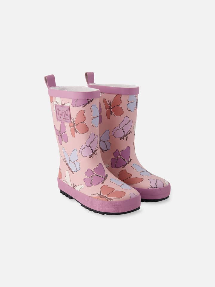 Botas de lluvia de caucho natural con estampado de mariposas rosas para venta al por mayor de Deux par Deux