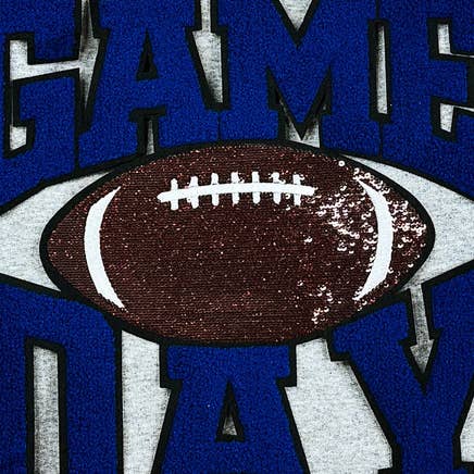 Royal Chenille Game Day with Sequin Football Patch for wholesale by Trendy Transfers