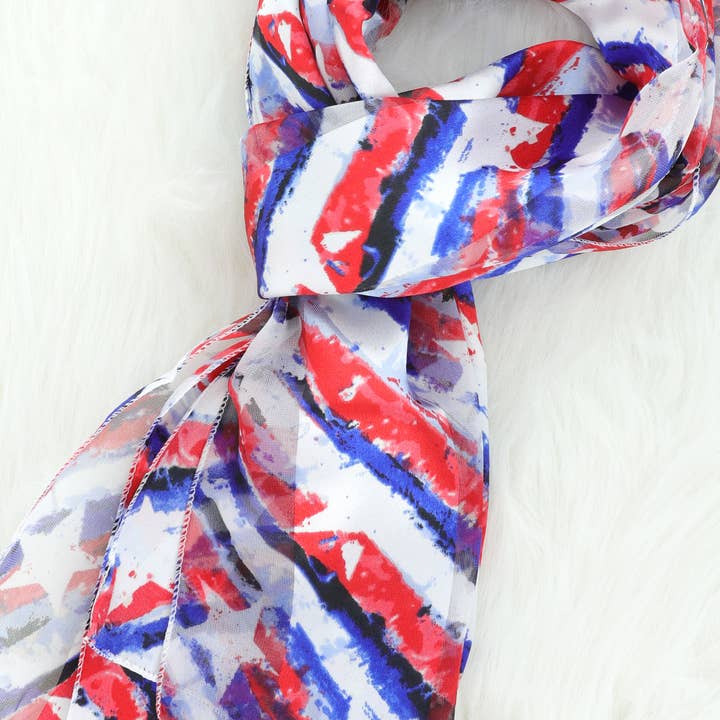 Patriotic Shooting Stars Sheer Satin Scarf for wholesale by SP Sophia Collection