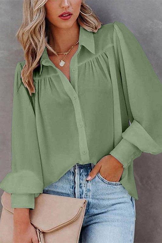 Aria Romance - Wholesale Blouse - Women's - Lantern Sleeve Pleated Collar Shirt13