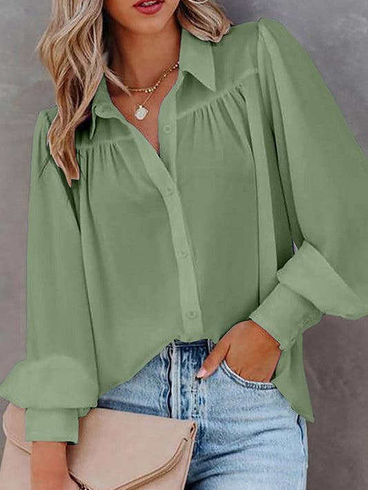 Aria Romance - Wholesale Blouse - Women's - Lantern Sleeve Pleated Collar Shirt13