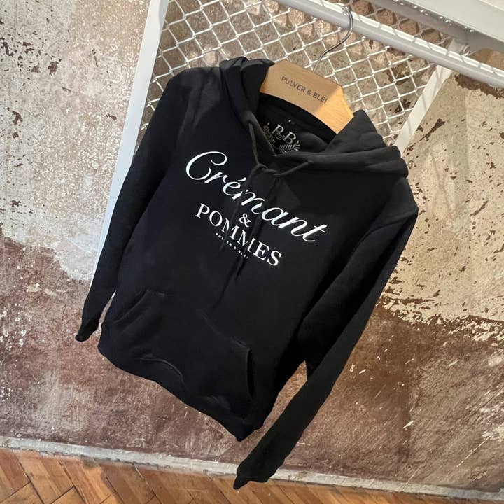 Crémant & Pommes - Unisex Hoodie Zwart voor wholesale door Pulver Blei