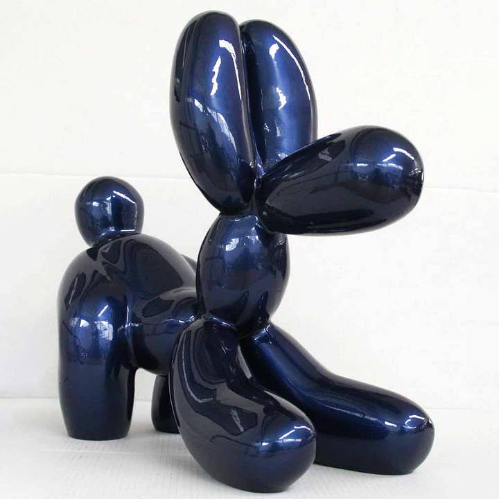 BALLOON DOG FETCH BLAUW METALLIC - Met de hand geschilderd kunstbeeldje voor wholesale door JULIARTE