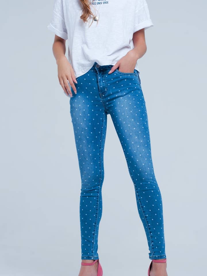 Jeans skinny a pois per la vendita all'ingrosso da parte di Q2—All Orders:Free Duties for the US,UK,and Canada