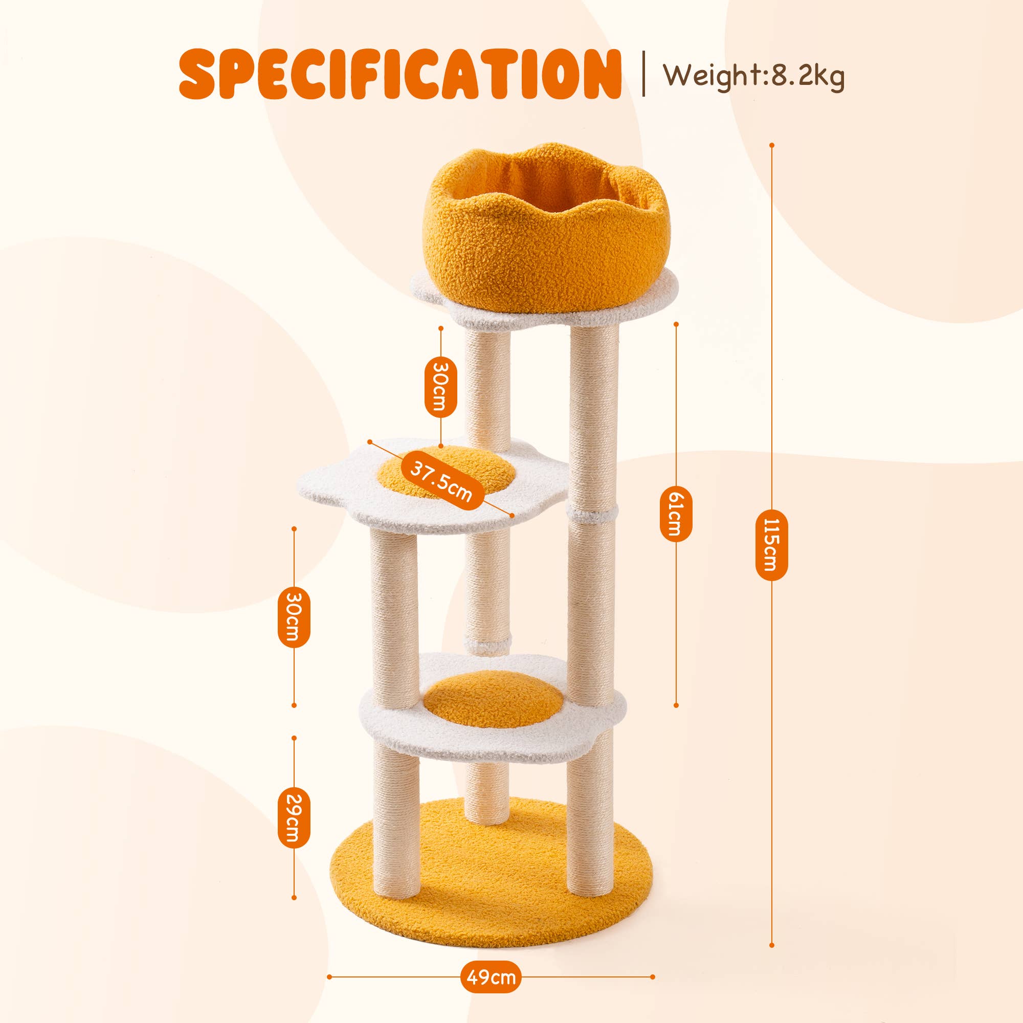 Robud & Mewoofun Official Store – Coçador de gato - Gato por atacado – Torre para Gatos Amarela com Cama Removível e Arranhador de Sisal10