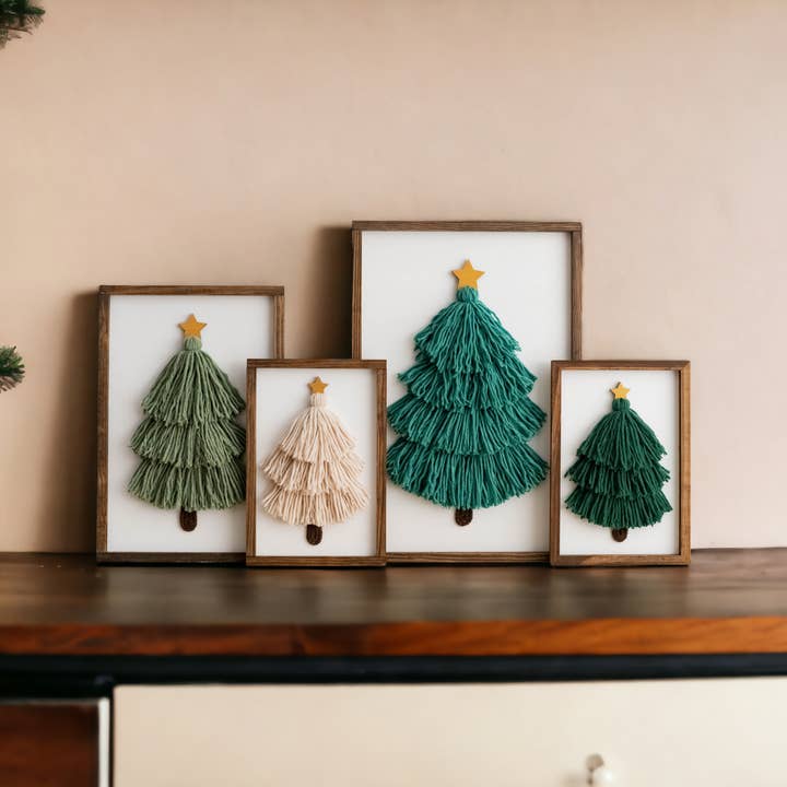 BeanDaikon - Venta al por mayor Decoración navideña - Árbol de Navidad de macramé con borla enmarcada V23