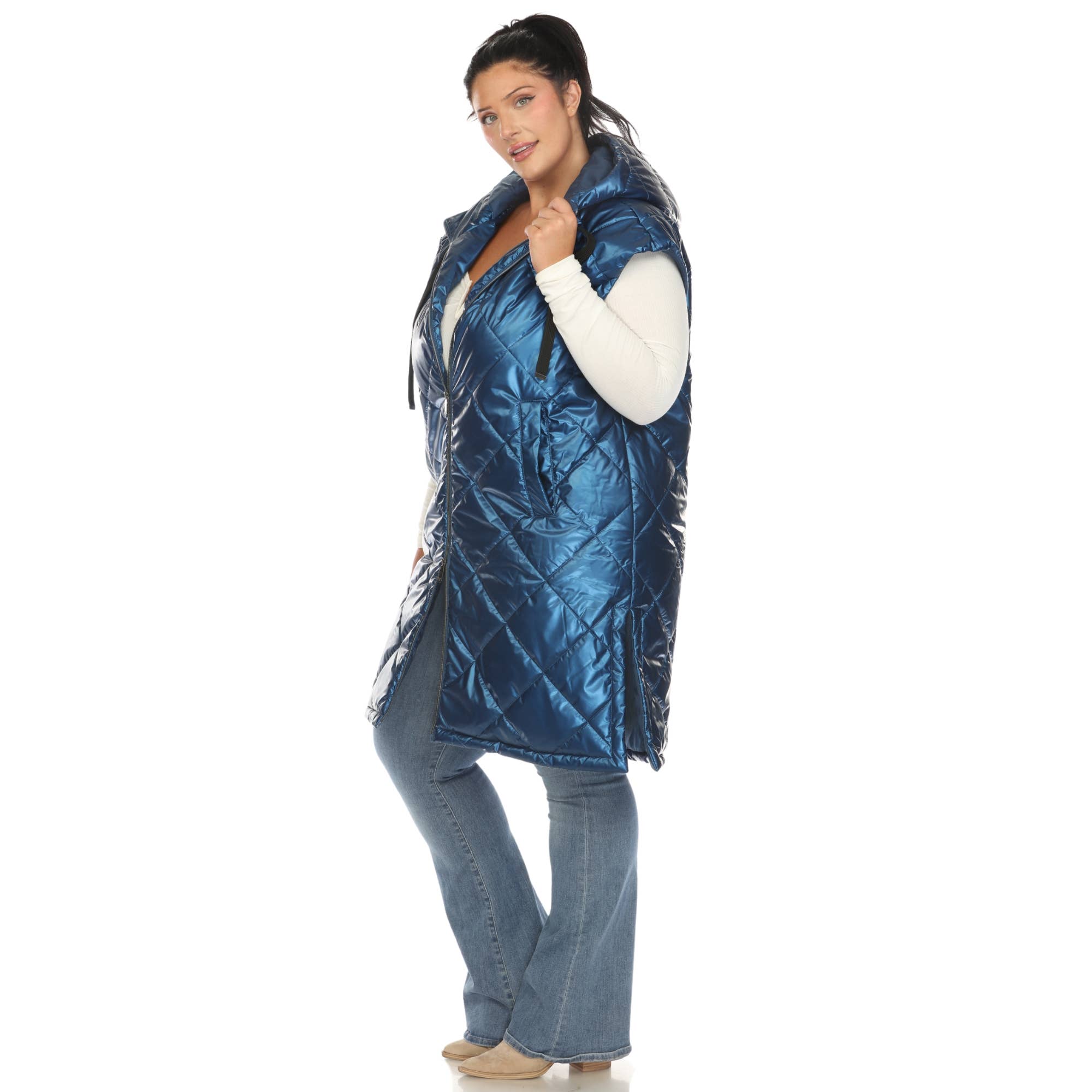 WHITE MARK - Wholesale Outerwear Vest - Women's - Plus Size Metallic Diamond Puffer Vest1