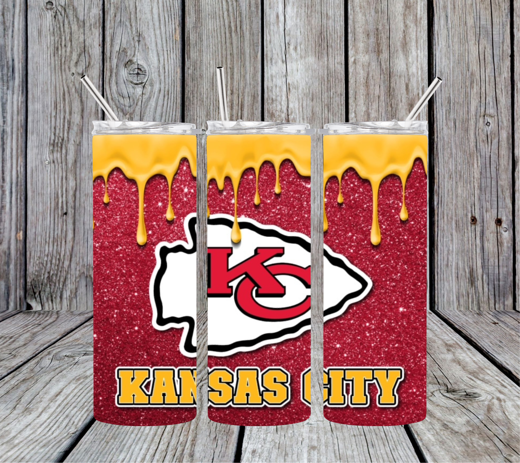 Dogwood Graphics & Design - Vendita all'ingrosso Bicchiere/tazza termica - Bicchiere sottile KC Chiefs Football giallo con goccia da 20 once0