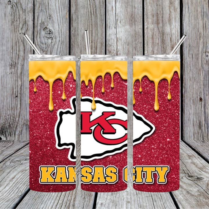 Dogwood Graphics & Design - Vendita all'ingrosso Bicchiere/tazza termica - Bicchiere sottile KC Chiefs Football giallo con goccia da 20 once