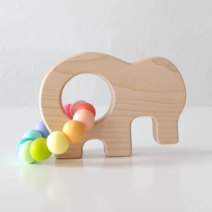 Elephant Grasping Wooden Baby Toy with Teething Beads for wholesale by Bannor Toys