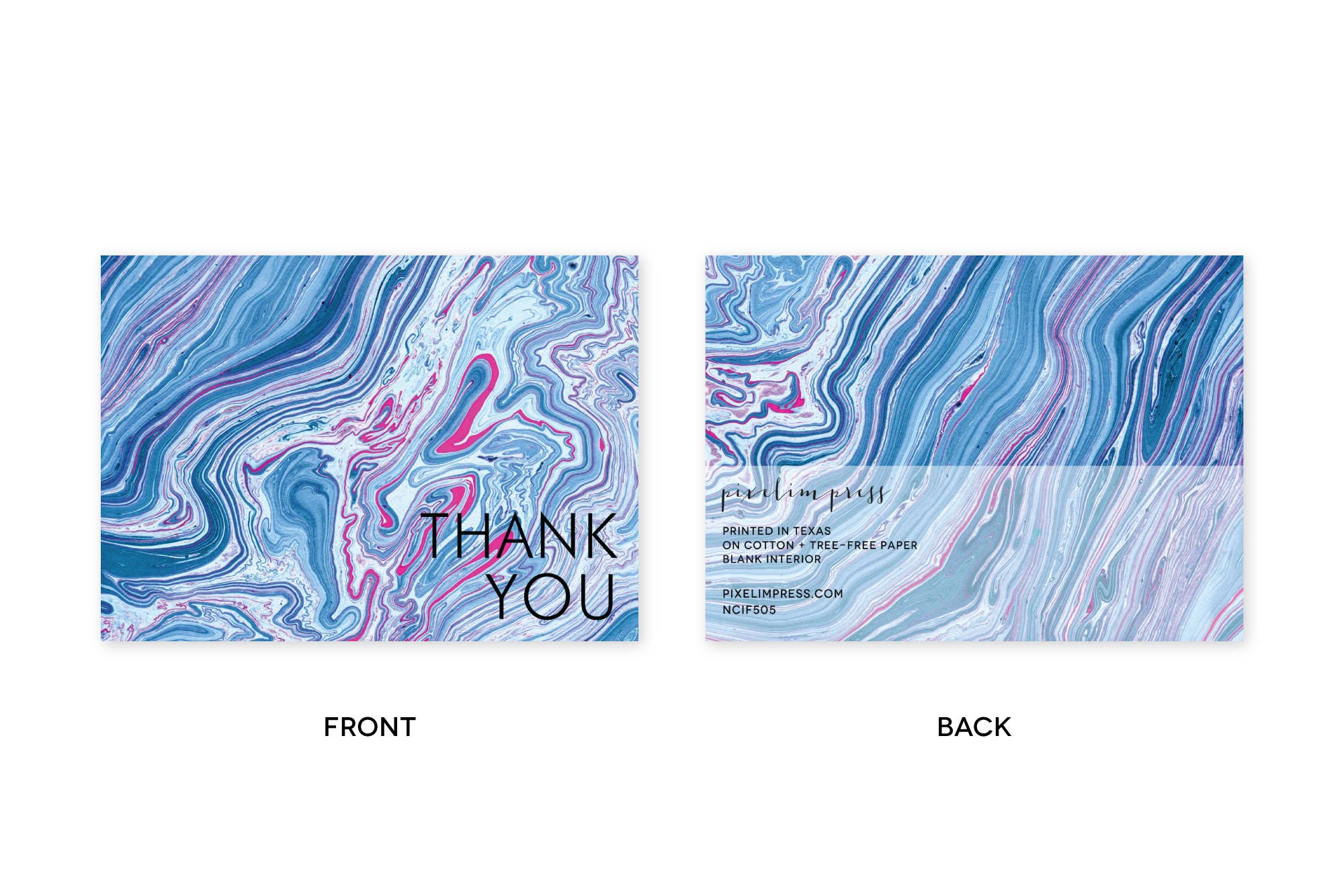pixelimpress - Wholesale Thank You Card - THANK YOU Indigo + Fuchsia Marble Notecards + Env1