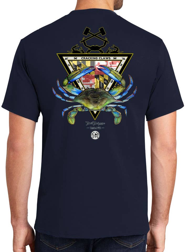 Men's Maryland Blue Crab Short Sleeve Navy Cotton T-Shirt for wholesale by David Dunleavy