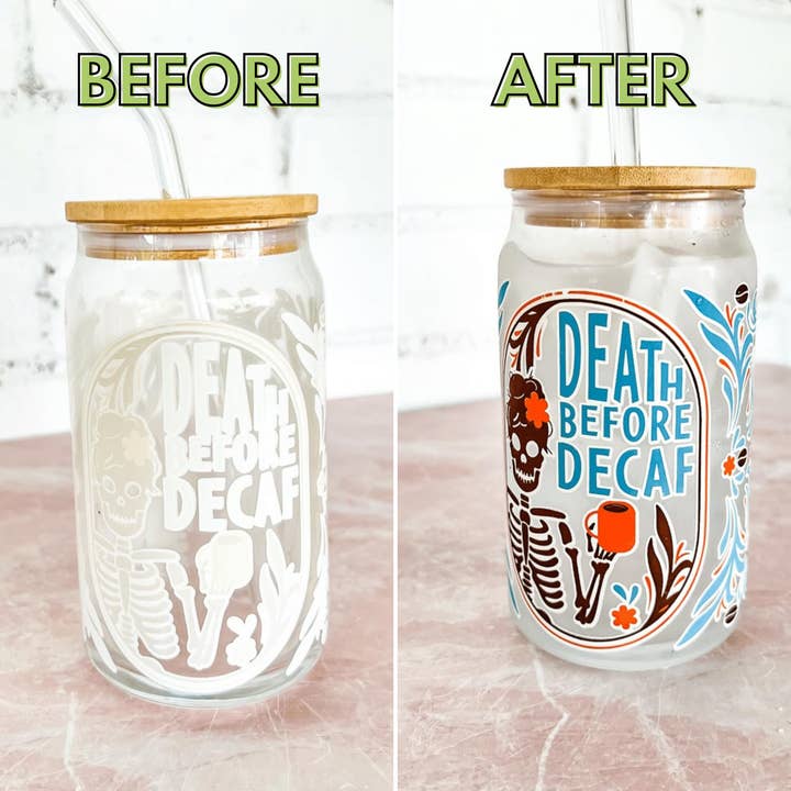 Forest Cove Home - Wholesale Drinking Glass/Cup - Death Before Decaf Color Change Can Glass