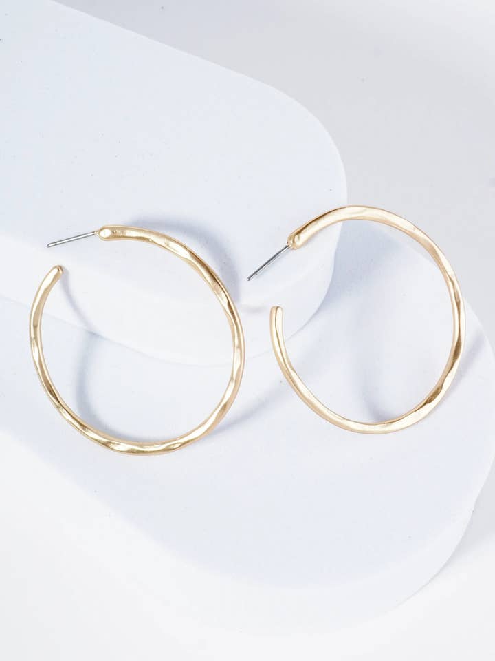 Hammered Metal 45mm Open Hoop Earrings for wholesale by Wild Honey