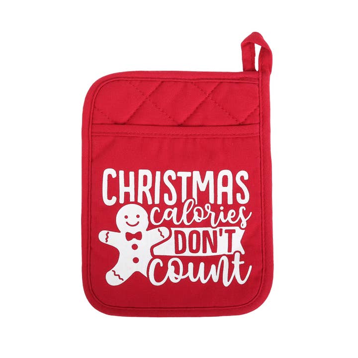 The Spotted Zebras - Wholesale Oven Mitt/Pot Holder - Holiday Pot Holder - Â Red with White Text