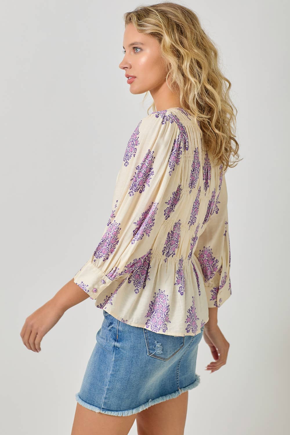 Ivory 61109 Puff Sleeve Smocked Blouse for wholesale on Faire2