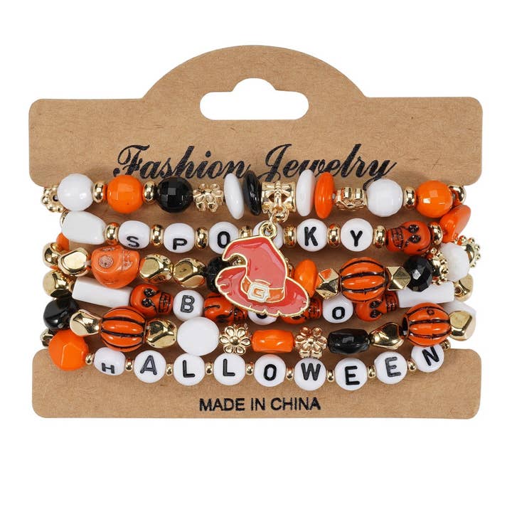 ACCITY - Wholesale Jewelry Set - HALLOWEEN PUMPKIN GHOST BEADED BRACELET_CWAJE057184