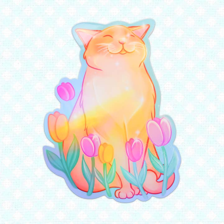 Sunshine Cat Holographic Vinyl Die Cut Sticker for wholesale by LooLooKazoo