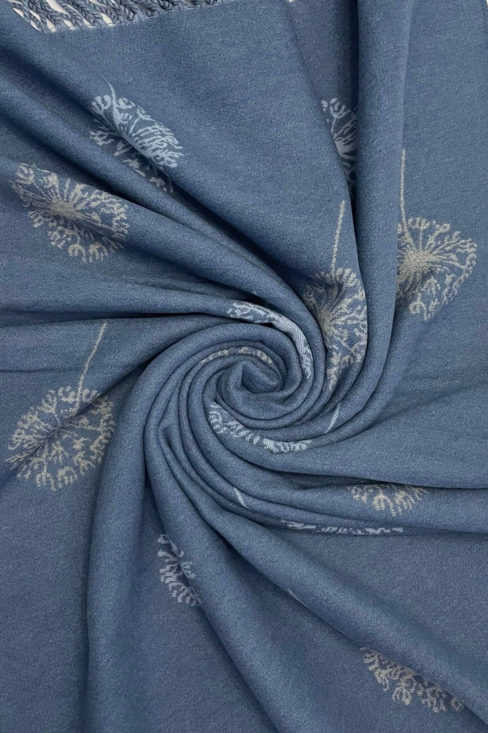 Fashion Scarf World – wholesale Scarf – Women's – Dandelion Print With Reversible Stripe Tassel Scarf11