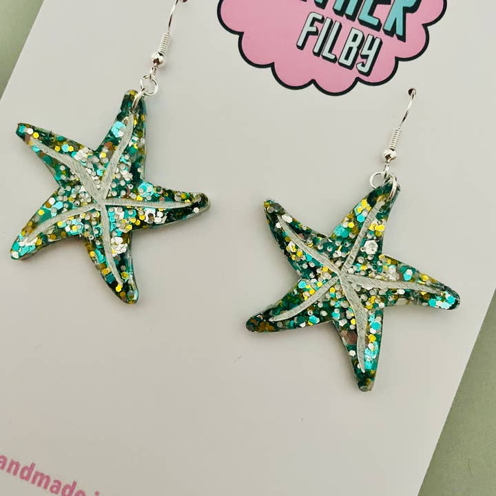 By Heather Filby - Wholesale Dangle Earrings - Large Starfish Glitter Earrings (MORE COLOURS)8