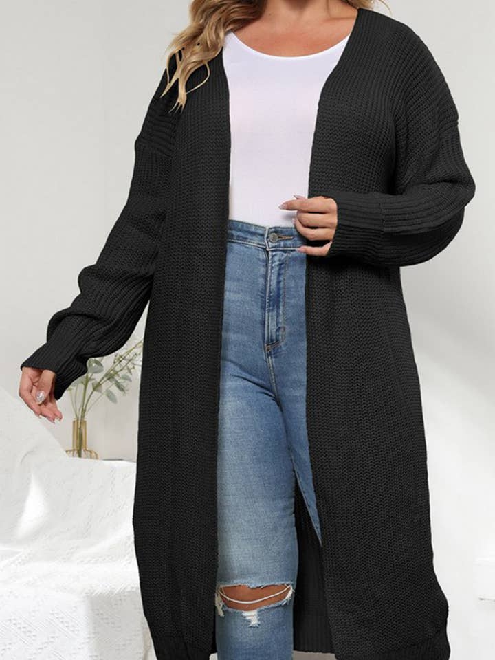 CWOSWL1596_PLUS Size Casual Open Front Long Cardigan Sweater for wholesale by NINEXIS
