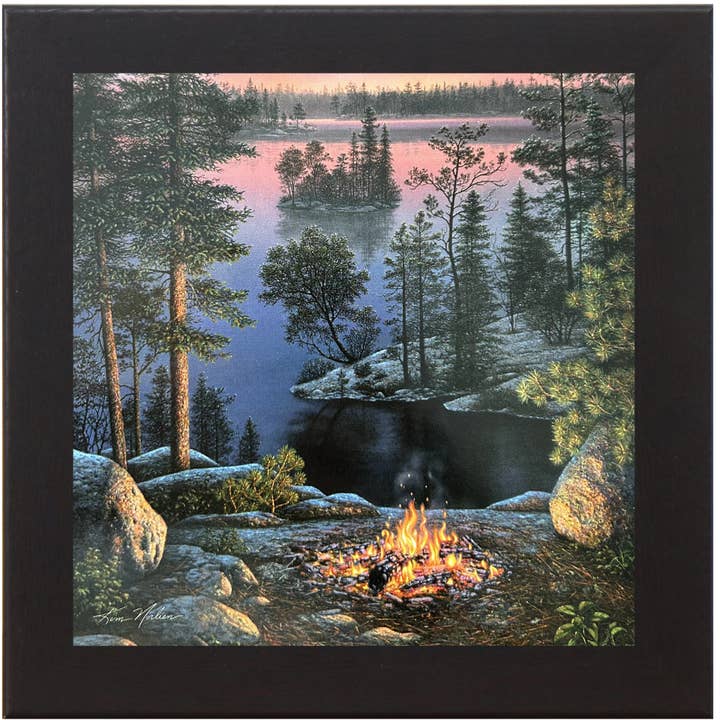 Summer Snow Art - Wholesale Christmas Wall Art - Sunset By The Fire By Artist Kim Norlien Framed Art