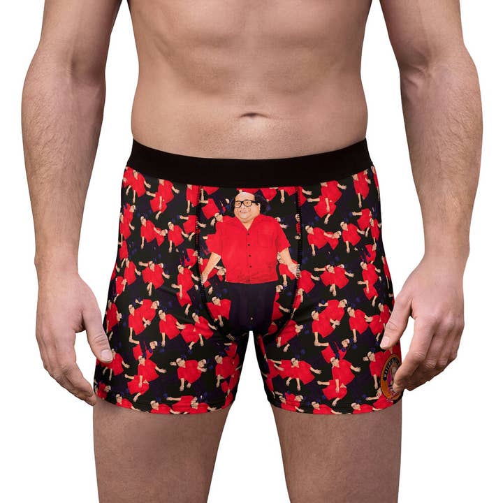 Black Stitching Wearable Watercolor Danny DeVito Boxer De-Brief-o’s for wholesale on Faire4