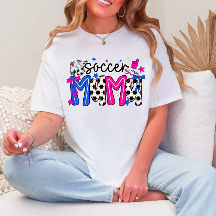 Soccer Mama Coquette Graphic Tee for wholesale by Gia Gifts Boutique