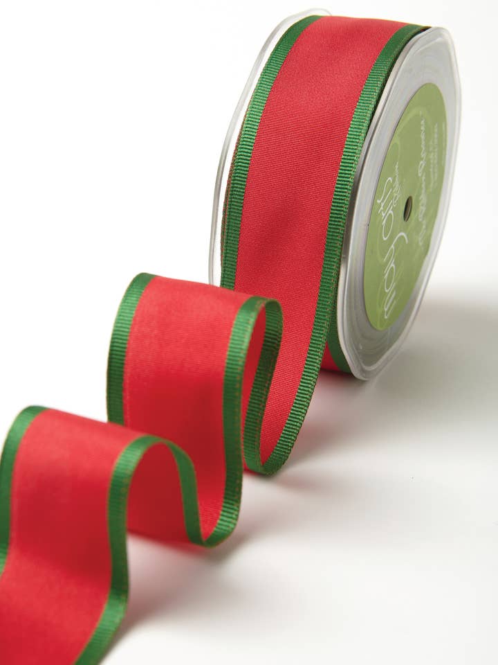 Ruban de Noël rouge et vert tissé de 1,5 po avec bord câblé pour la vente par May Arts Ribbon