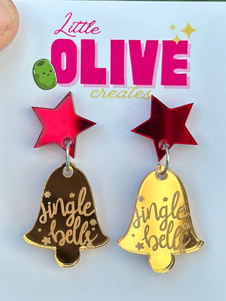 Gold Jingle Bells Christmas Dangle Earring for wholesale by Little Olive Creates
