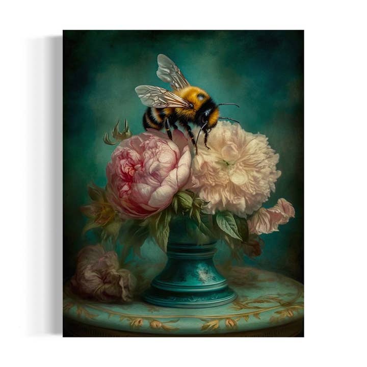 Salty Alyce - Wholesale Art Print - Bee and Pink Peonies Still Life Wall Art RA38