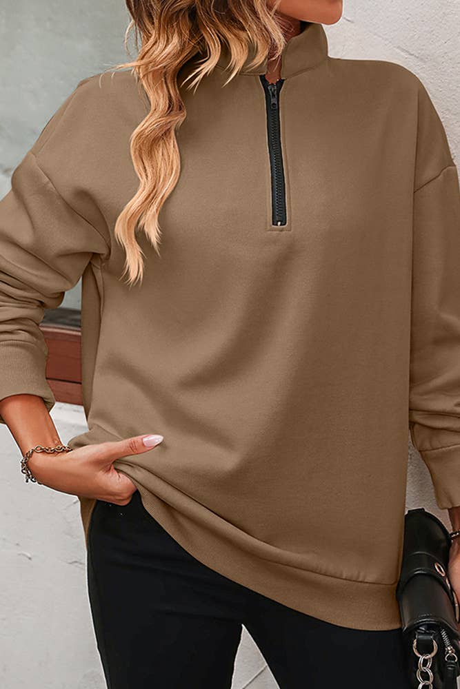 UNISHE - Wholesale Sweatshirt - Women's - Plain Half Zipper Sweatshirt MD0915