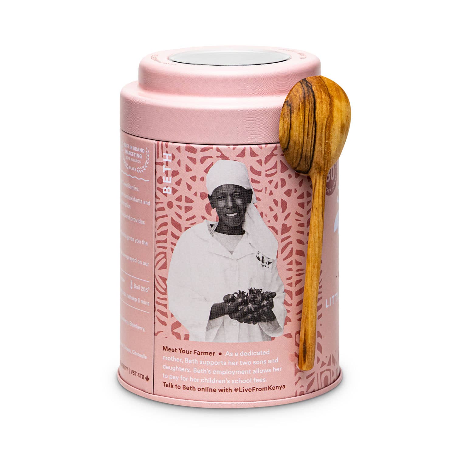 JusTea – wholesale Löst te – JusTea Little Berry Hibiscus lösviktste i burk med handskuren kenyansk sked – Ekologiskt, rättvist örtte1