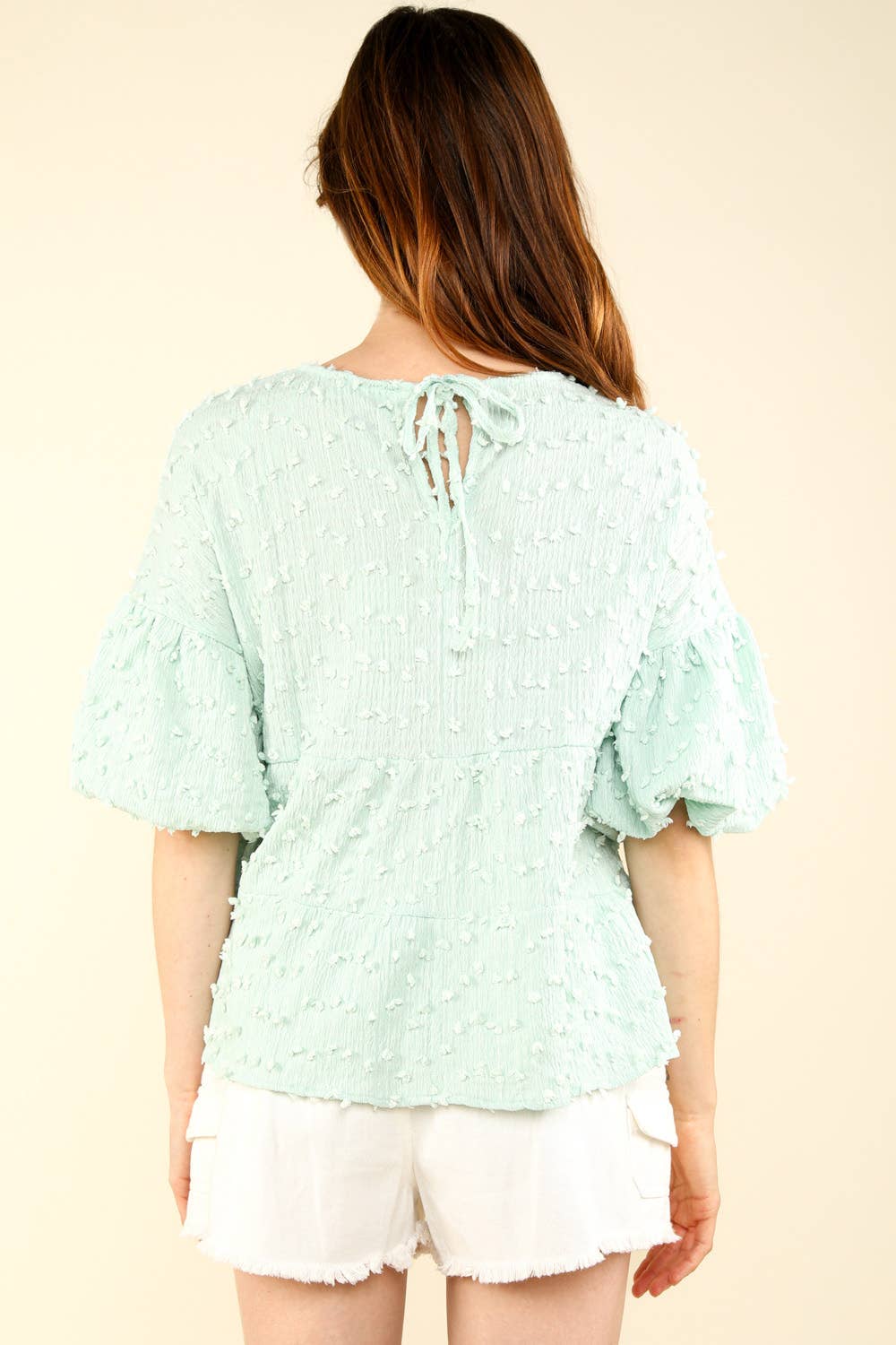 VERY J - Venta al por mayor Blusa - Mujer - Blusa babydoll de punto con pompones arrugados y mangas abullonadas19