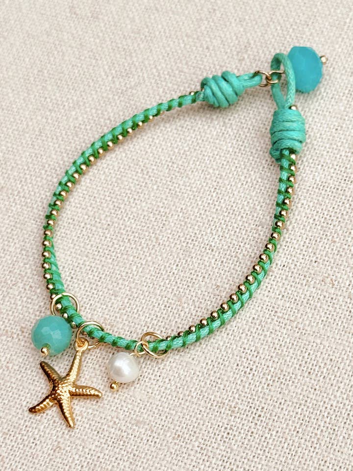 Pulsera de cordón con dije de estrella de mar dorada y perla para venta al por mayor de Gracie Rose Designs