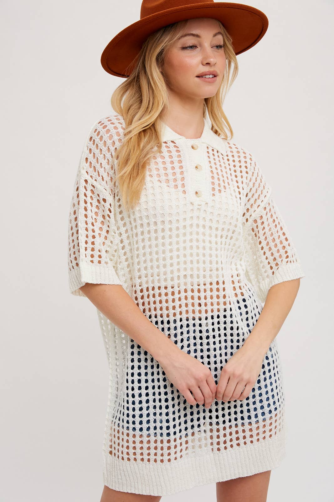 Bluivy - Wholesale Tunic - Women's - OPEN KNIT POLO SHIRT KNIT TUNIC4