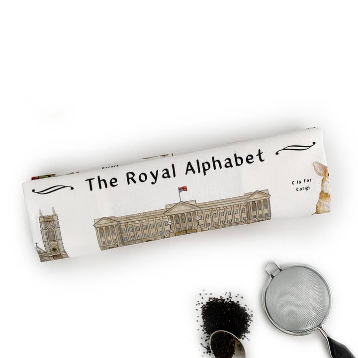 The Royal Alphabet Tea Towel for wholesale by Yeti Cards & Gifts